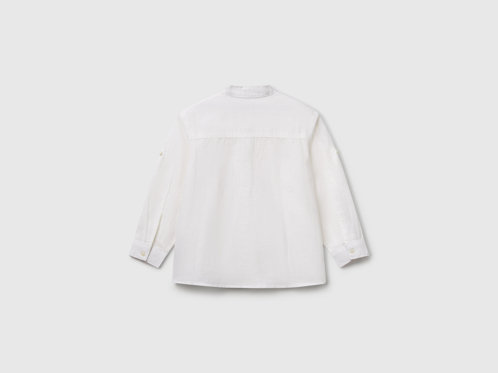Camicia alla coreana in misto lino da bimbo bianco 2 | Benetton Outlet