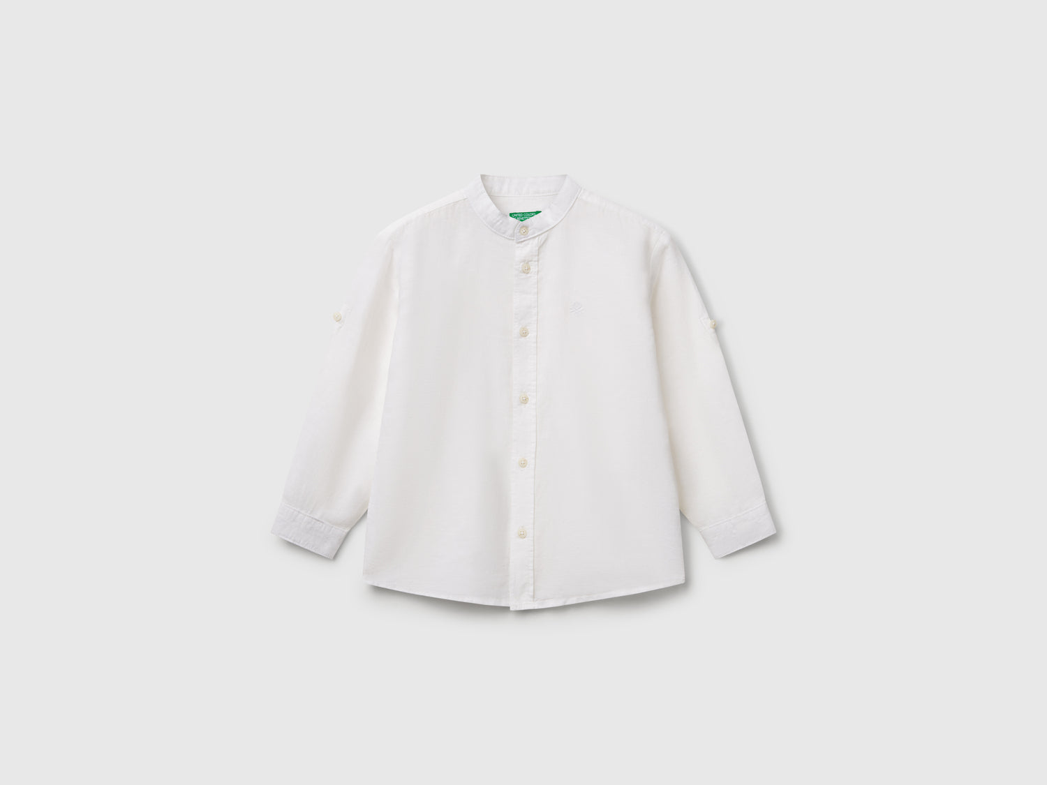 Camicia alla coreana in misto lino da bimbo bianco | Benetton Outlet
