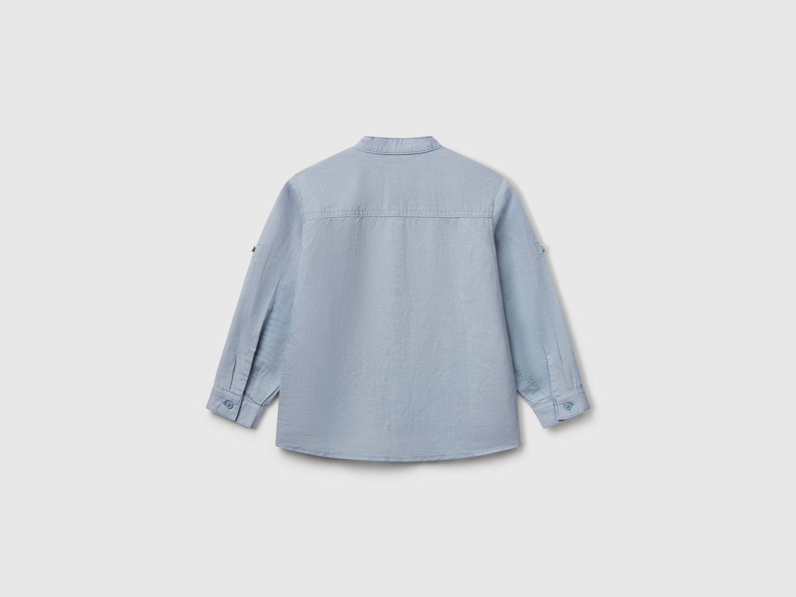 Camicia alla coreana in misto lino da bimbo azzurro 2 | Benetton Outlet