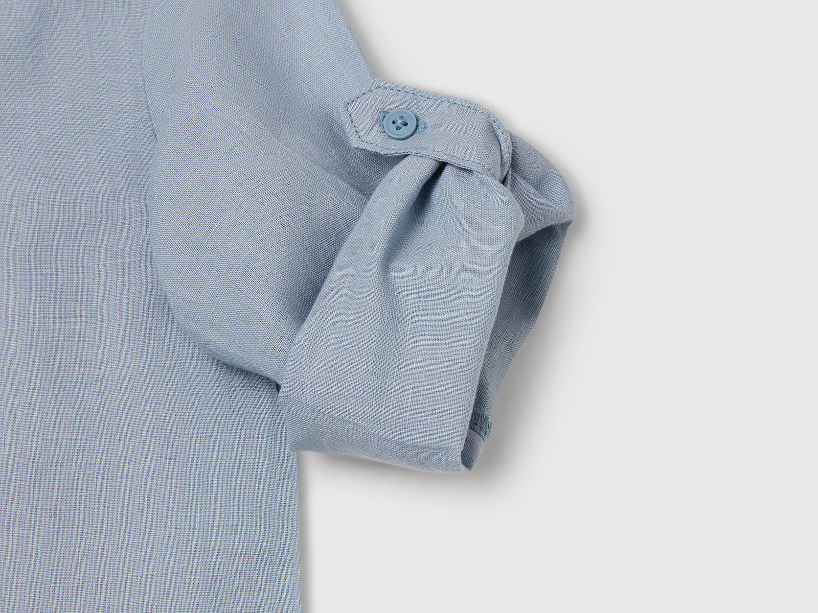 Camicia alla coreana in misto lino da bimbo azzurro 3 | Benetton Outlet