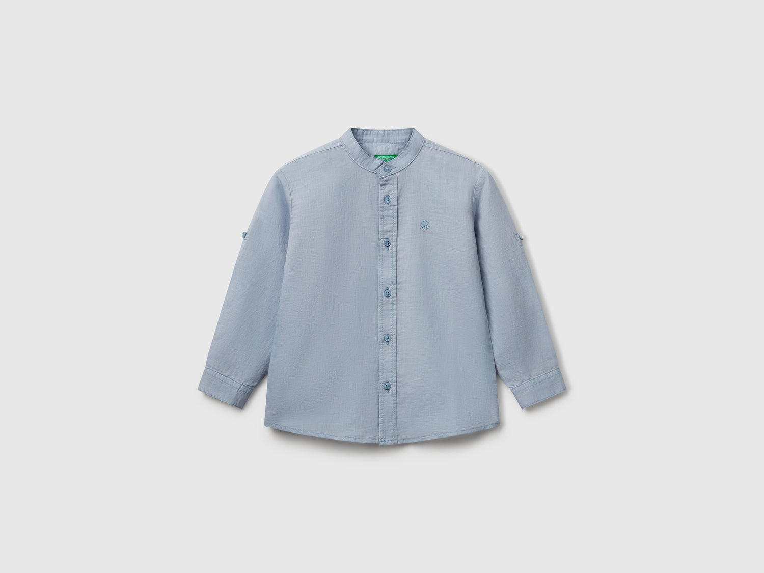 Camicia alla coreana in misto lino da bimbo azzurro | Benetton Outlet