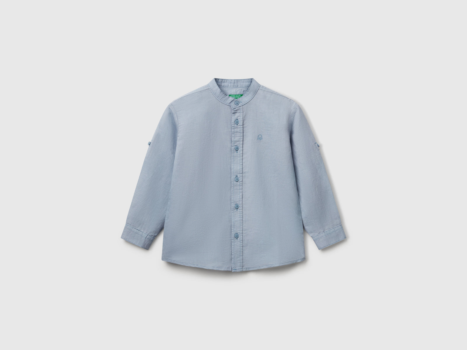 Camicia alla coreana in misto lino da bimbo azzurro | Benetton Outlet