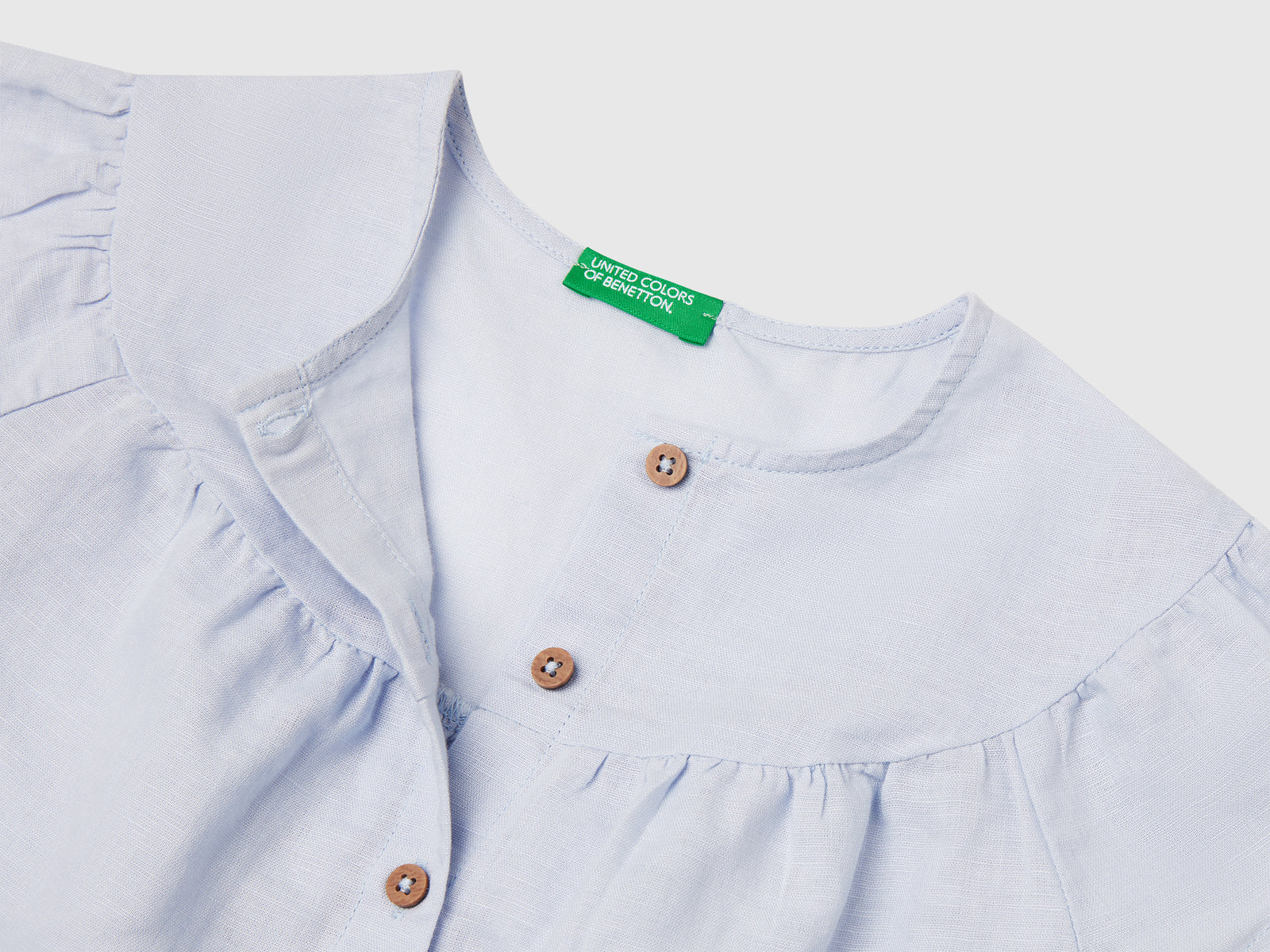Blusa in misto lino da bimba azzurro 3 | Benetton Outlet