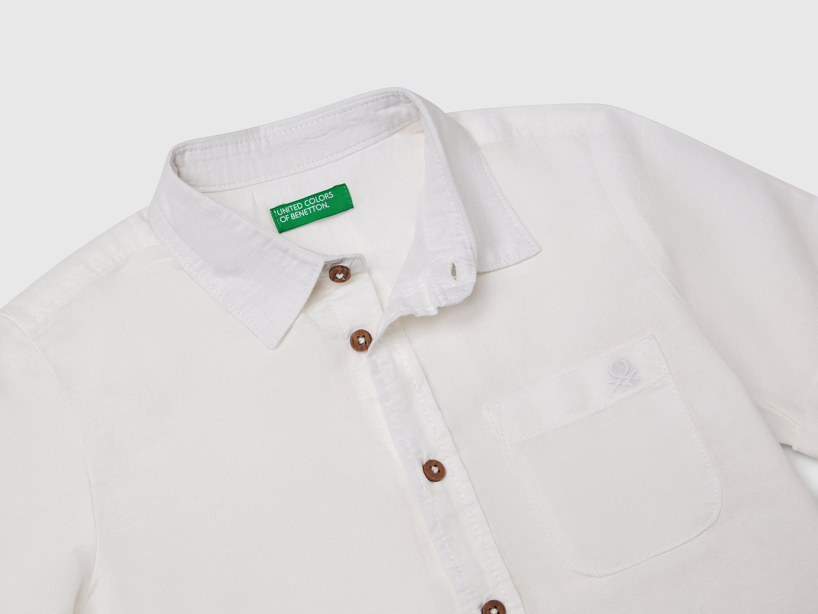Camicia manica corta in misto lino da bimbo bianco 3 | Benetton Outlet