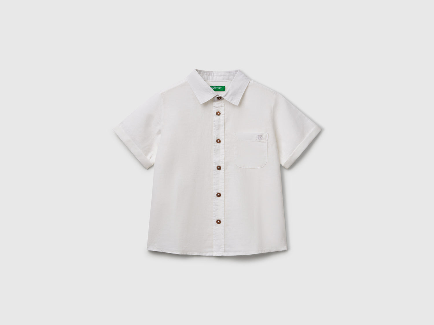 Camicia manica corta in misto lino da bimbo bianco | Benetton Outlet