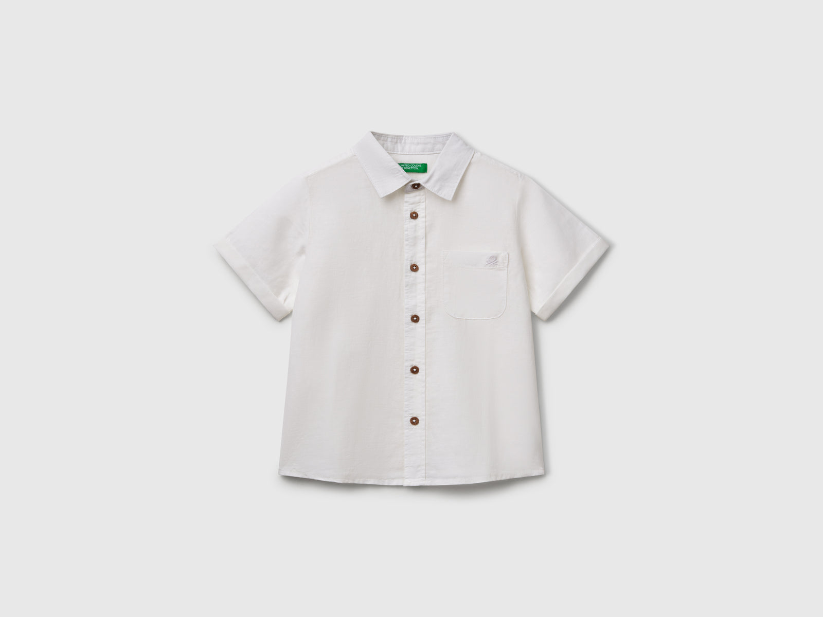 Camicia manica corta in misto lino da bimbo bianco | Benetton Outlet