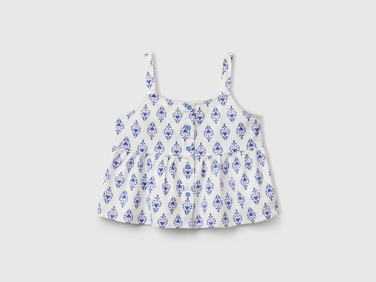 Top fantasia in puro cotone da bambina blu | Benetton Outlet