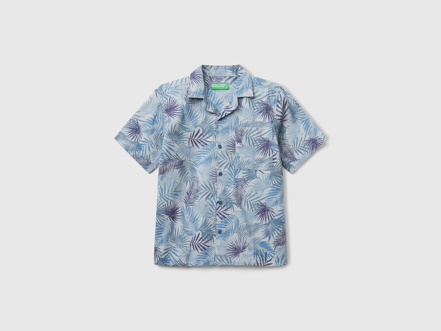 Camicia con stampa tropicale da bambino blu | Benetton Outlet