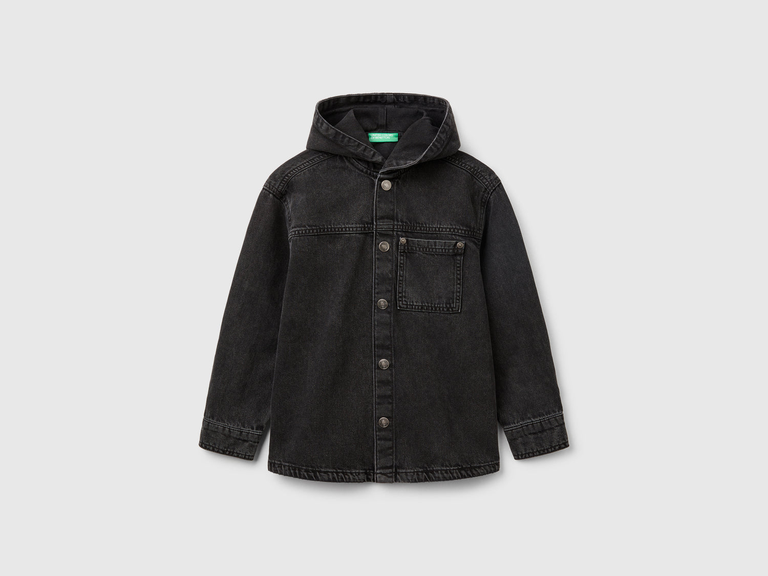 Camicia di jeans con cappuccio da bambino nero | Benetton Outlet