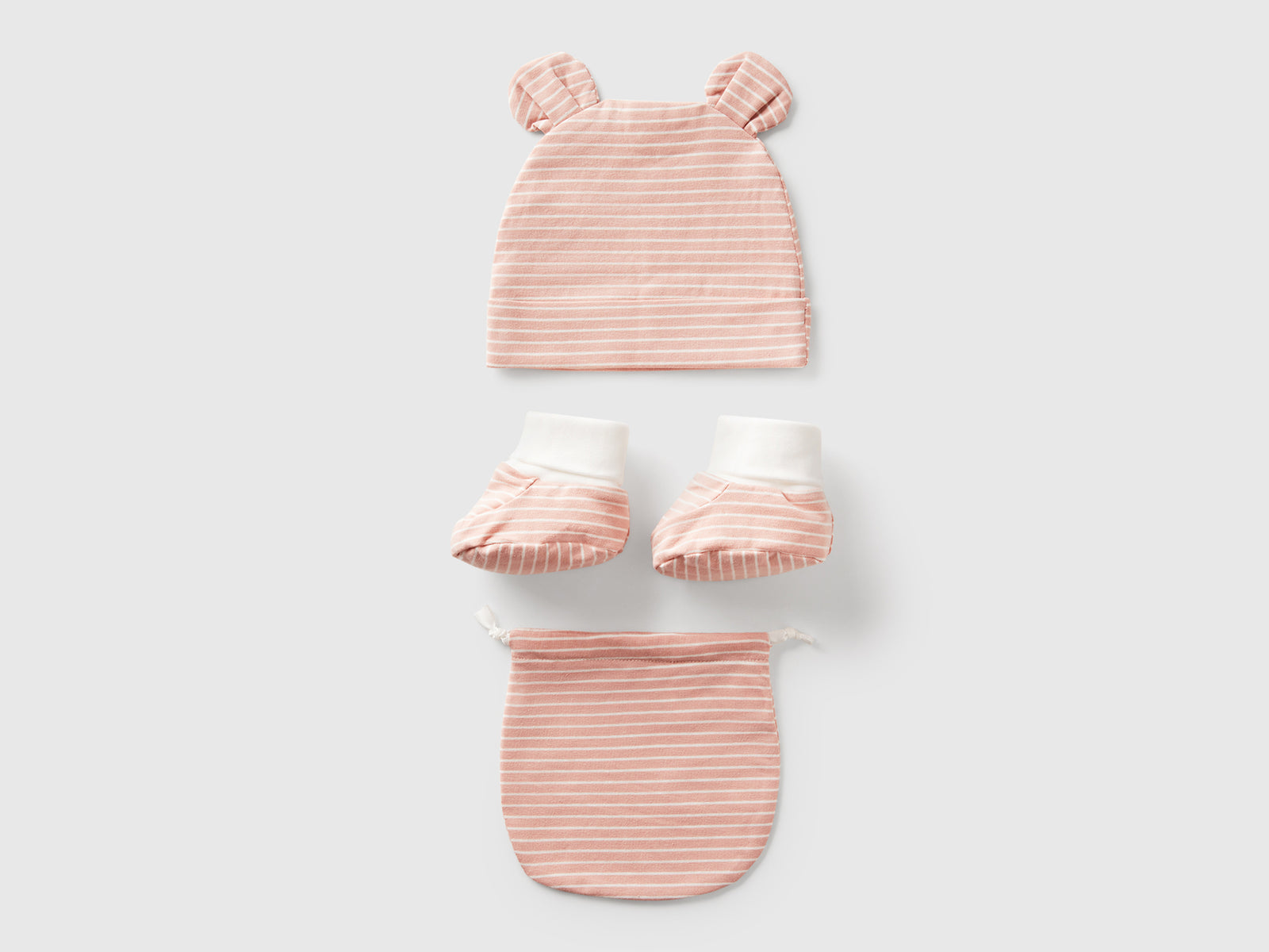 Berretto e babbucce a righe da neonato rosa 2 | Benetton Outlet
