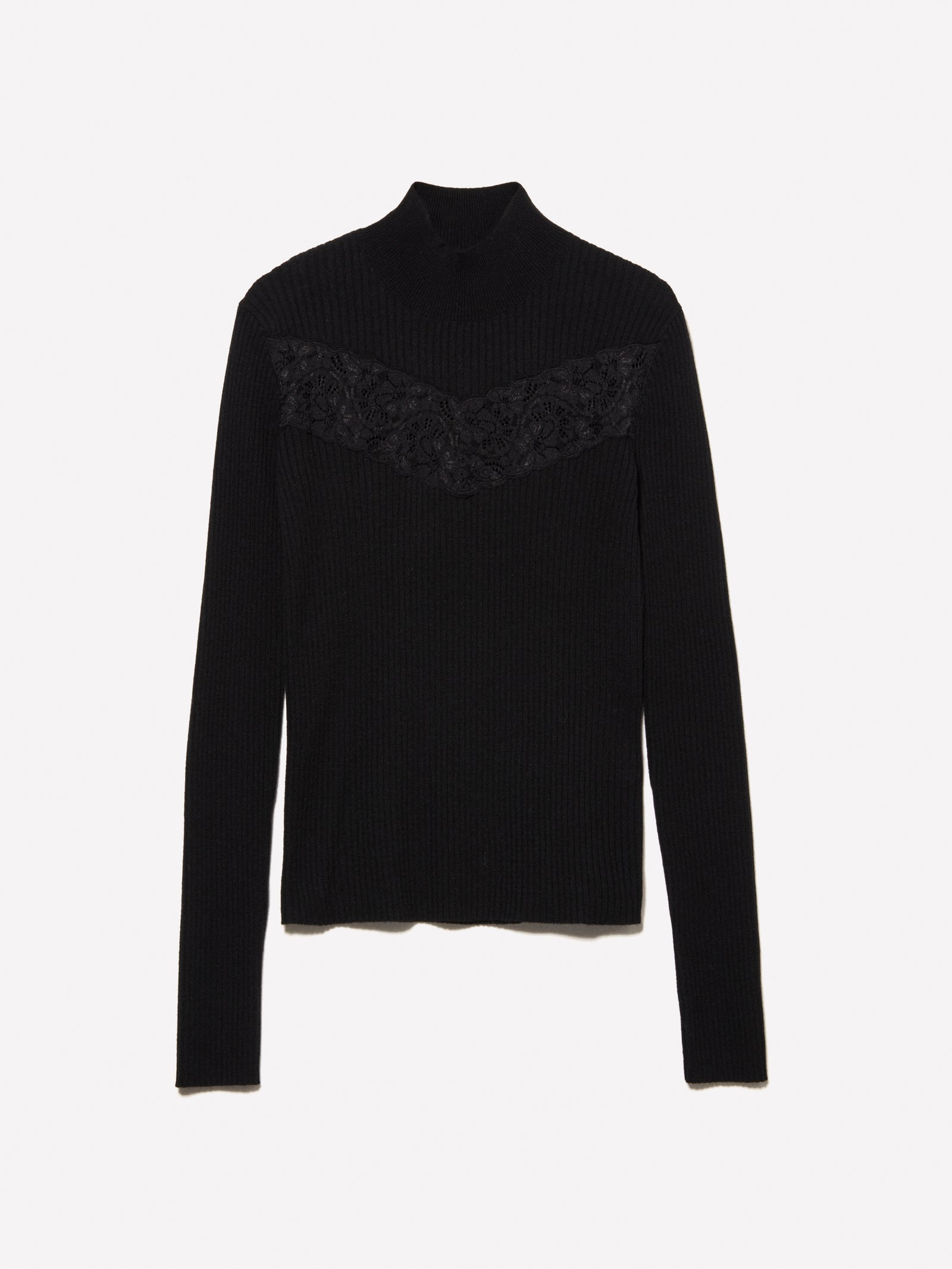 Maglia dolcevita con pizzo da donna nero | Sisley Outlet