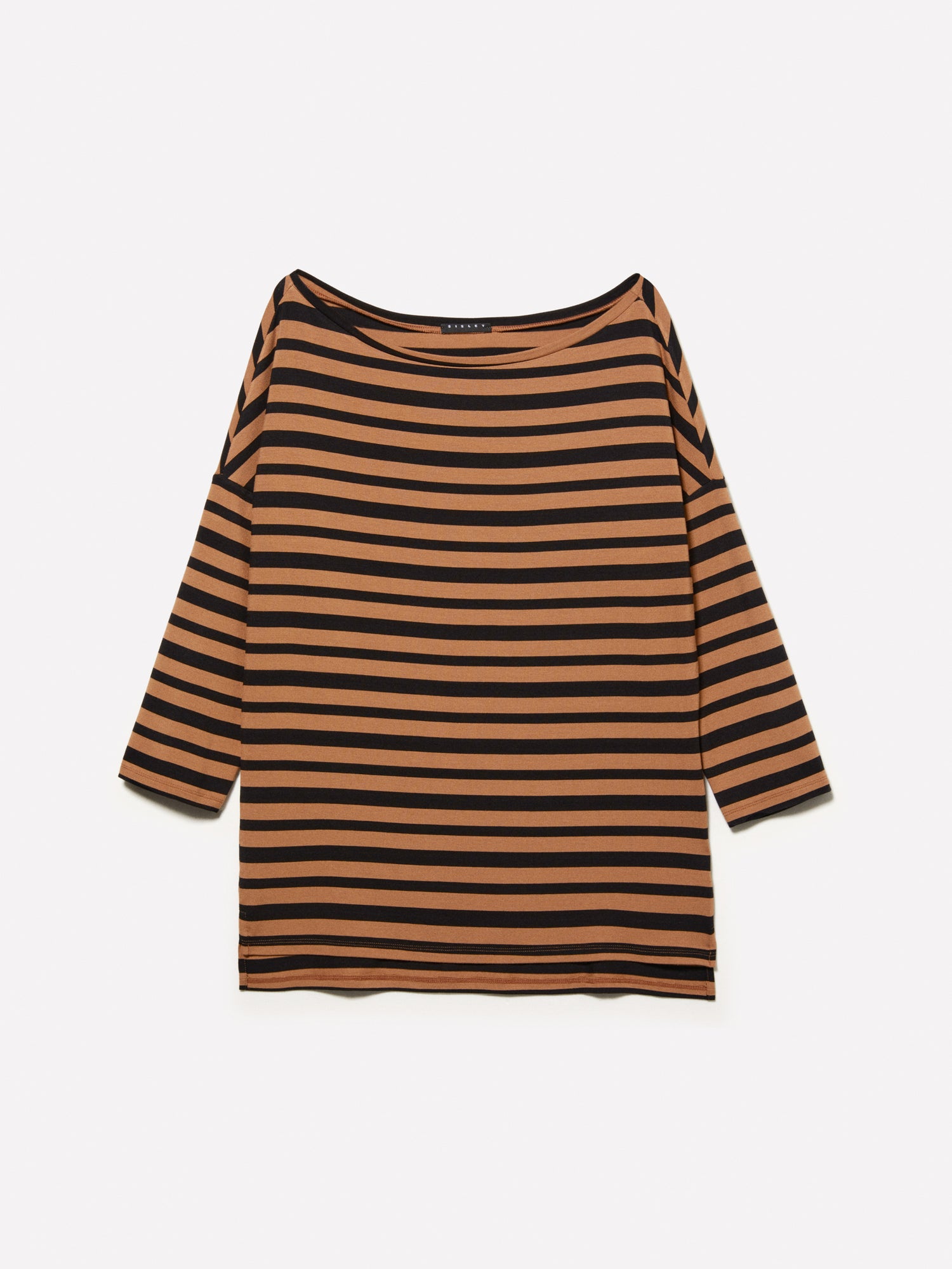 T-shirt a righe e con scollo a barca da donna cammello | Sisley Outlet