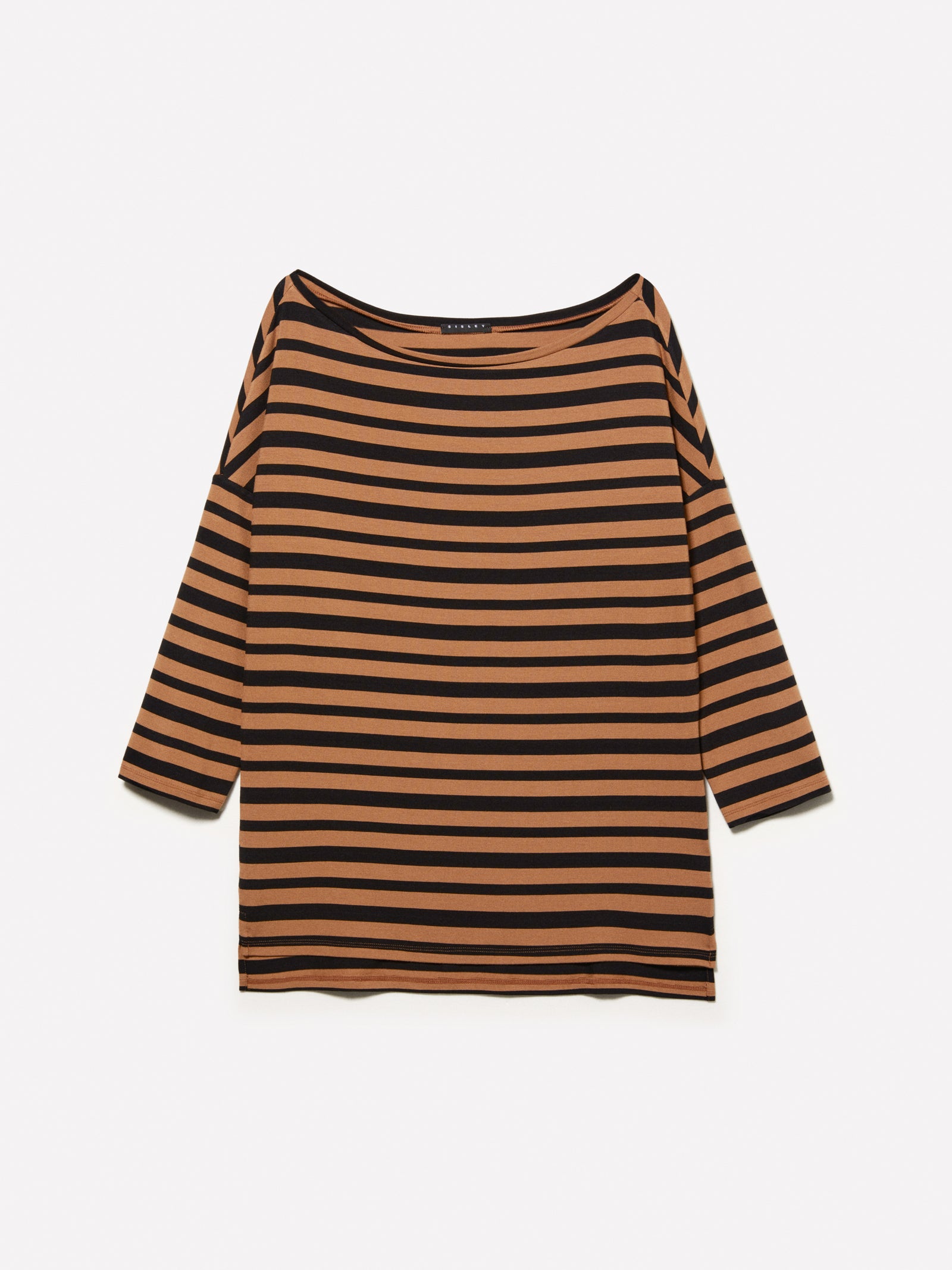 T-shirt a righe e con scollo a barca da donna cammello | Sisley Outlet