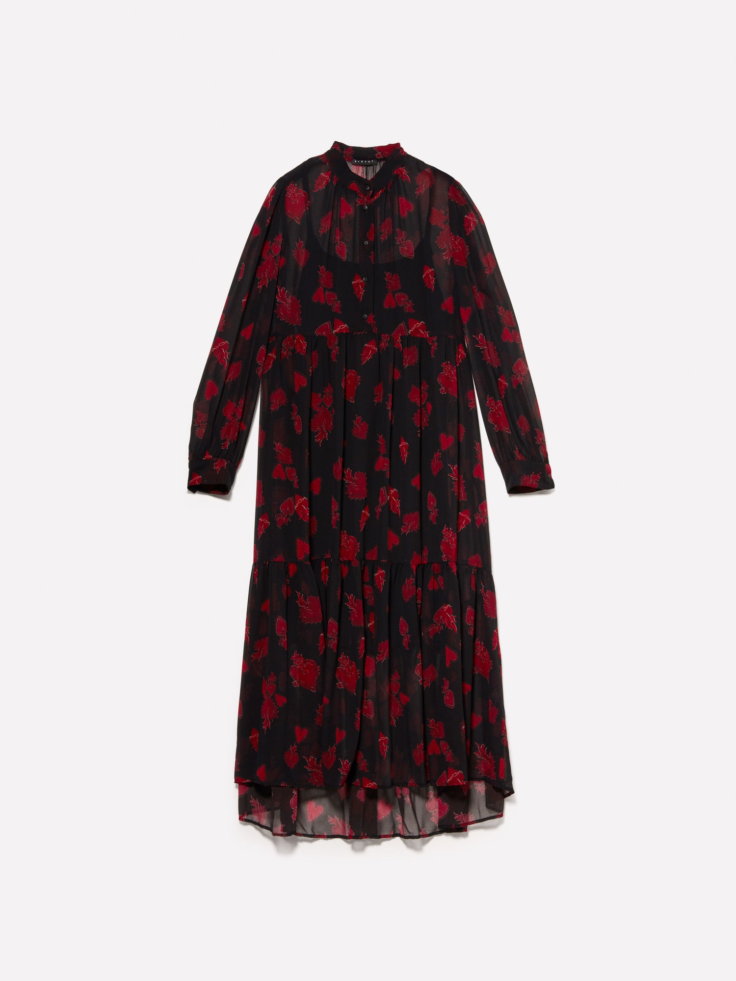 Vestito chemisier in chiffon con cuori da donna nero | Sisley Outlet