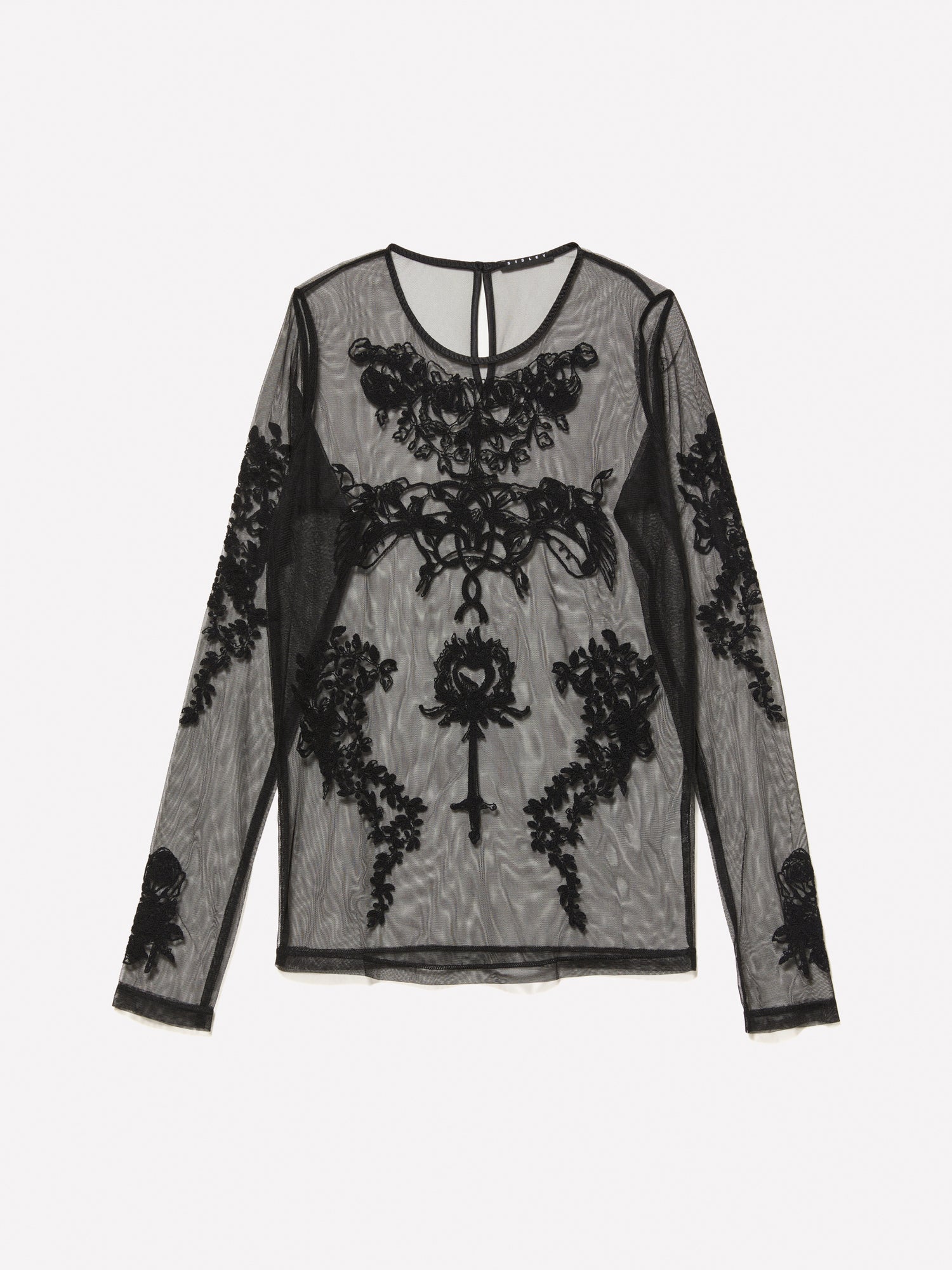 Top in tulle con ricamo da donna nero | Sisley Outlet