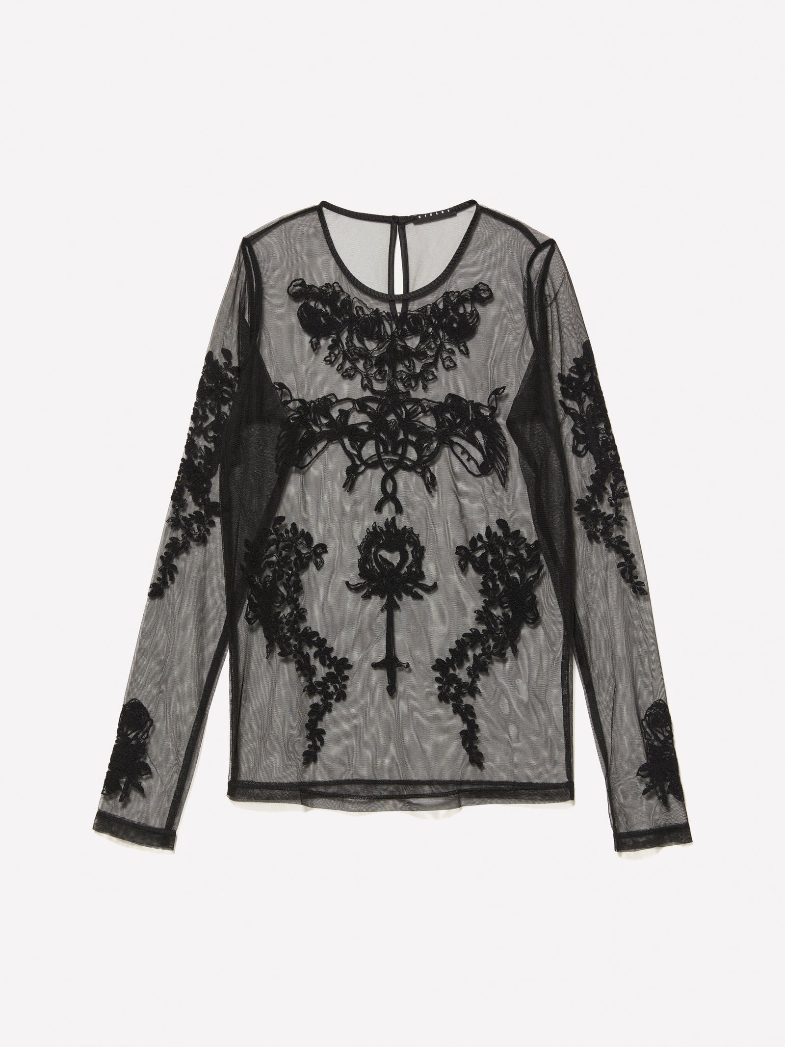Top in tulle con ricamo da donna nero | Sisley Outlet