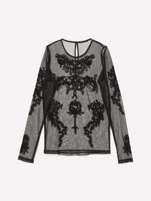 Top in tulle con ricamo