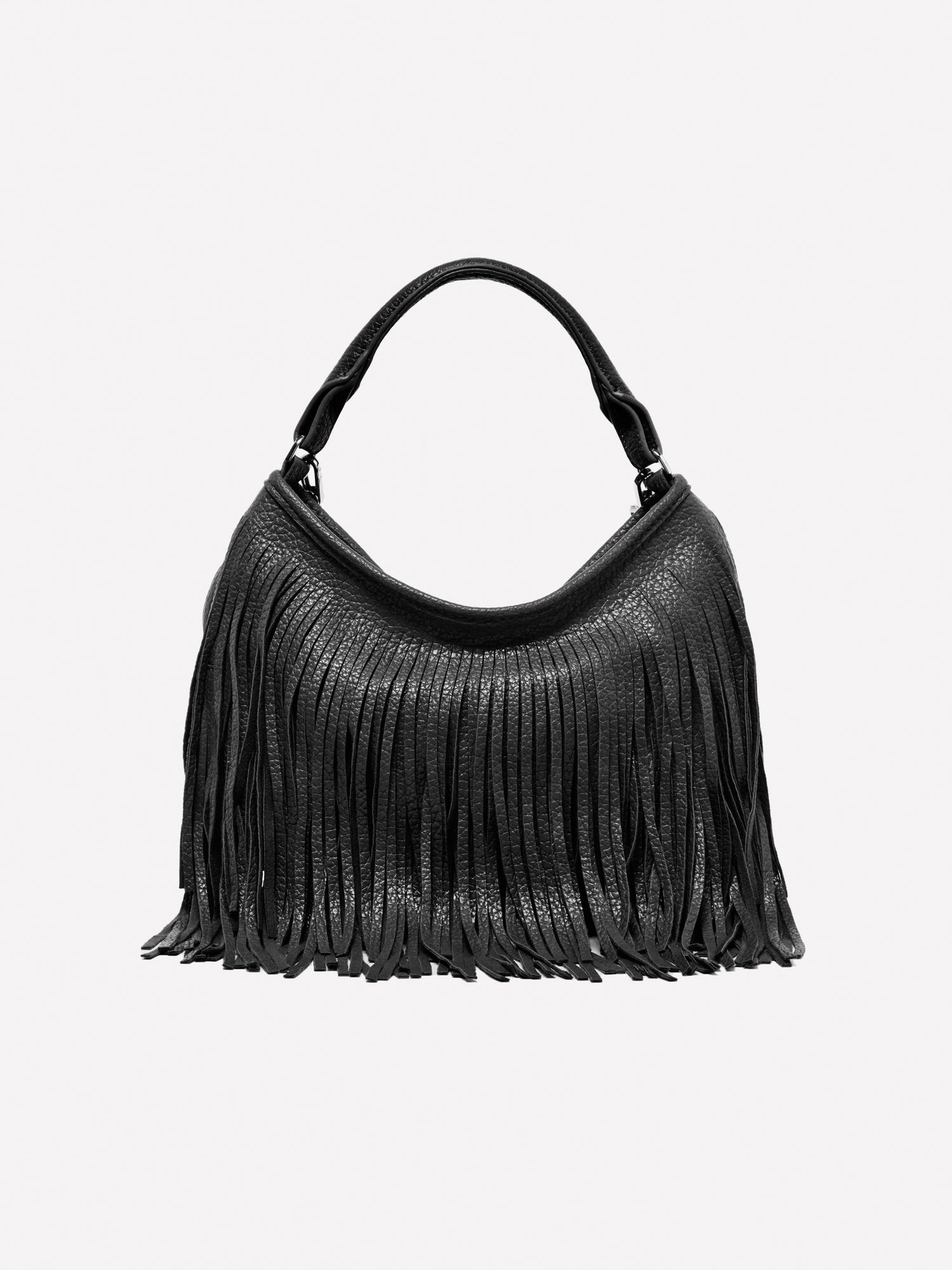 Bolso de hombro con flecos da donna nero | Sisley Outlet