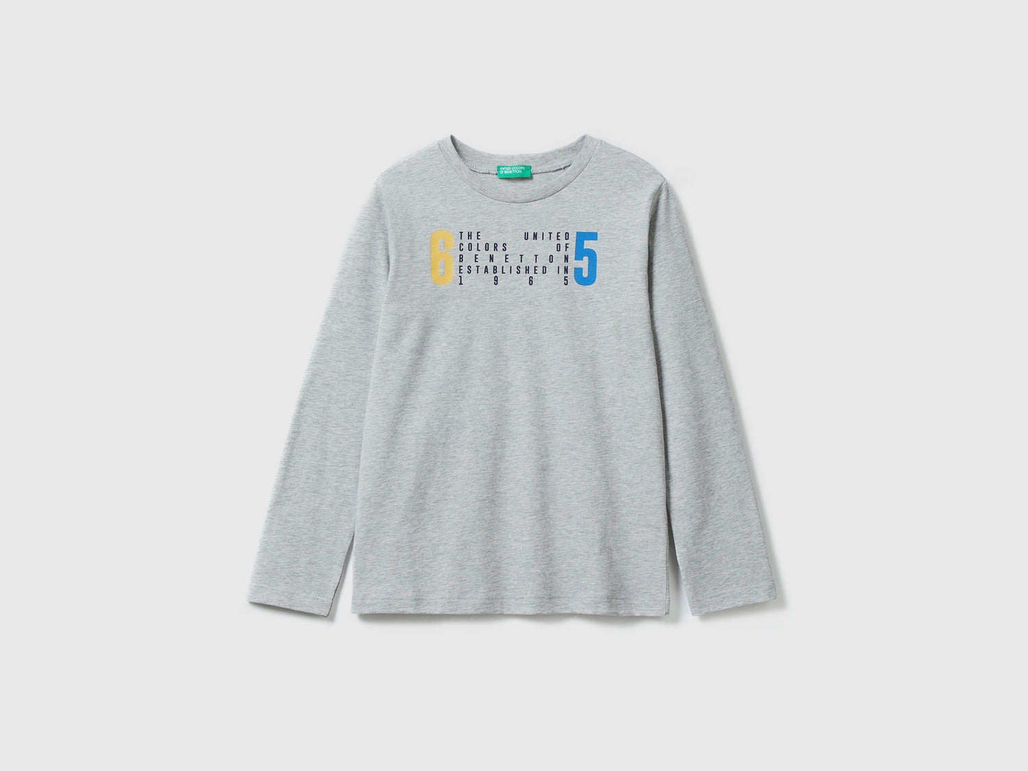 Comoda maglietta girocollo a manica lunga in puro cotone da bambino grigio chiaro | Benetton Outlet
