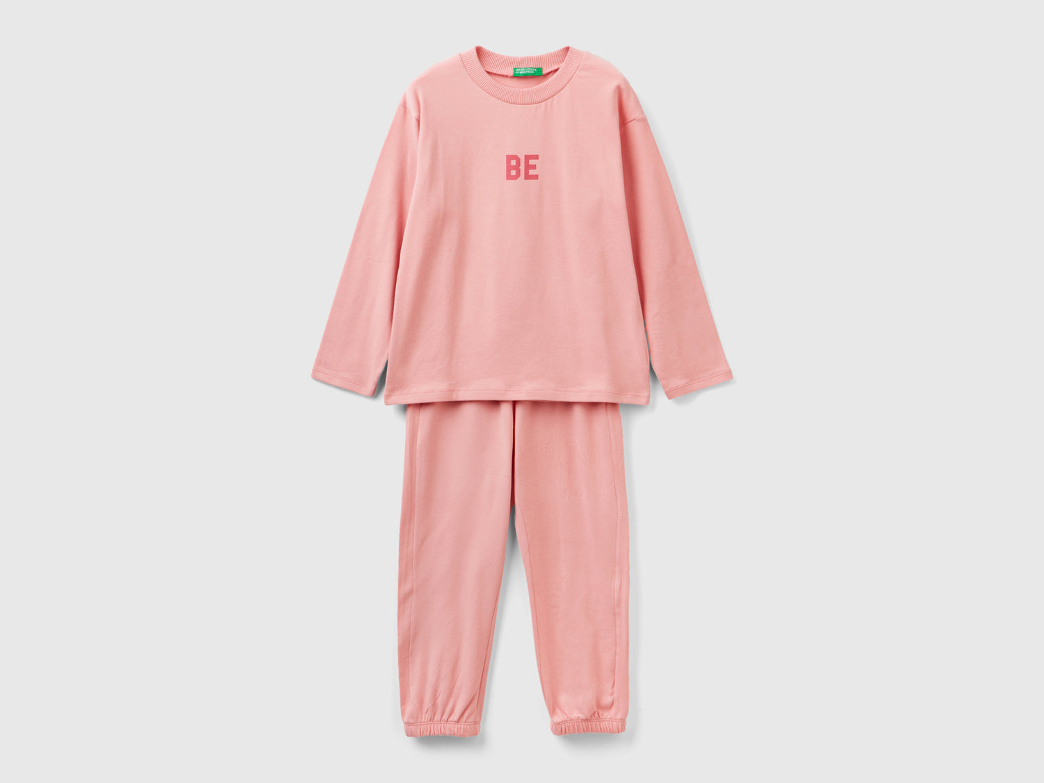 Pigiama lungo in caldo jersey da bambino rosa | Benetton Outlet