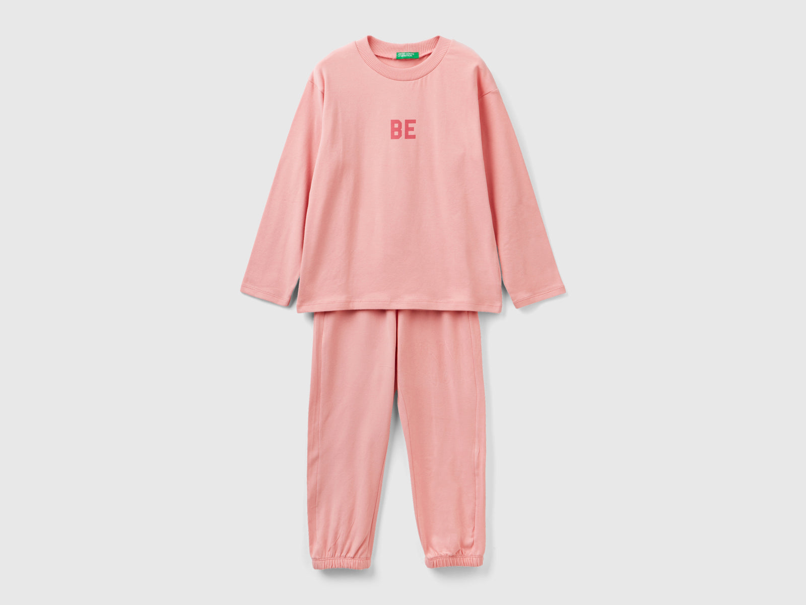 Pigiama lungo in caldo jersey da bambino rosa | Benetton Outlet