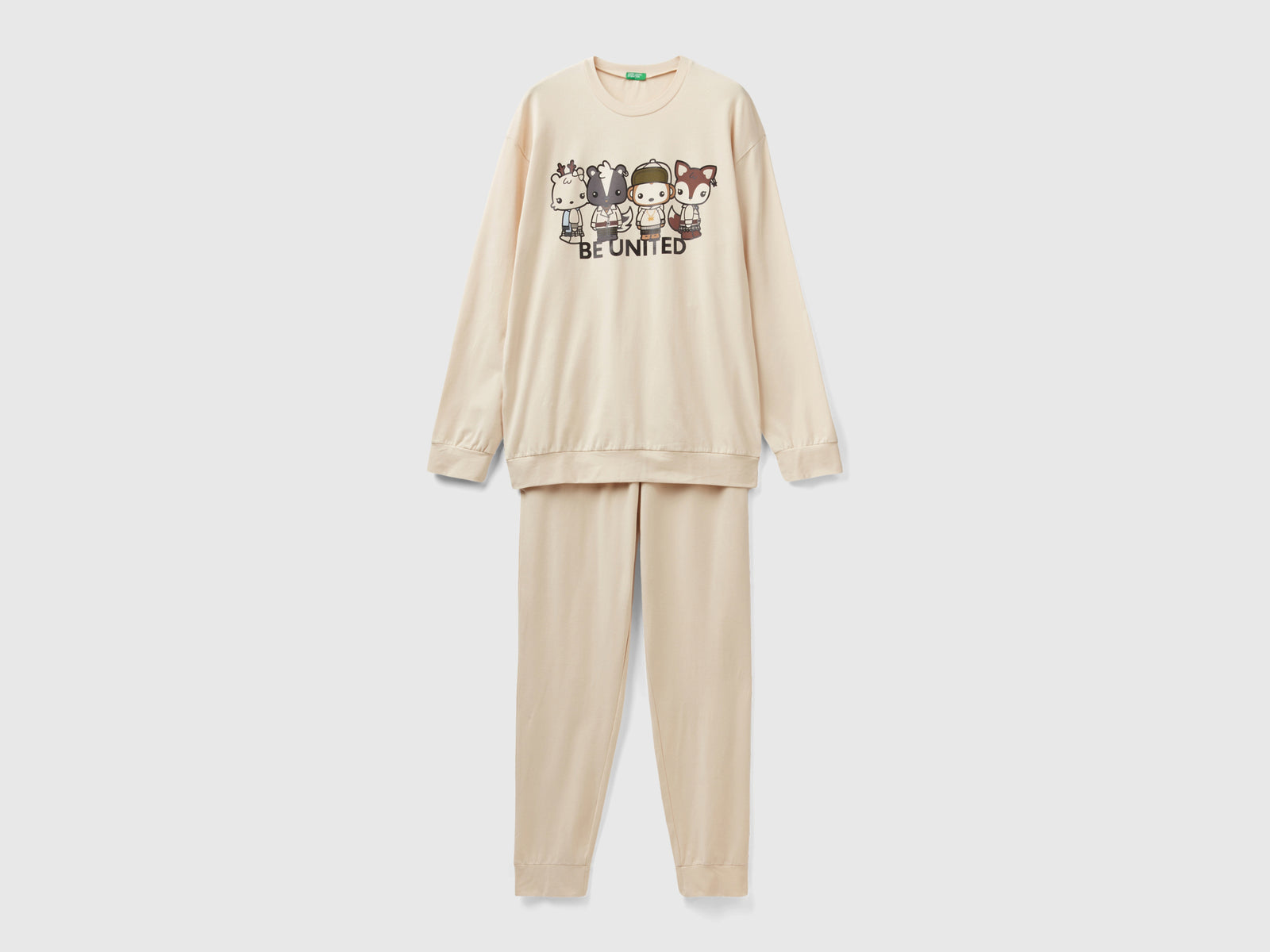Pigiama mascotte in cotone stretch da uomo beige | Benetton Outlet