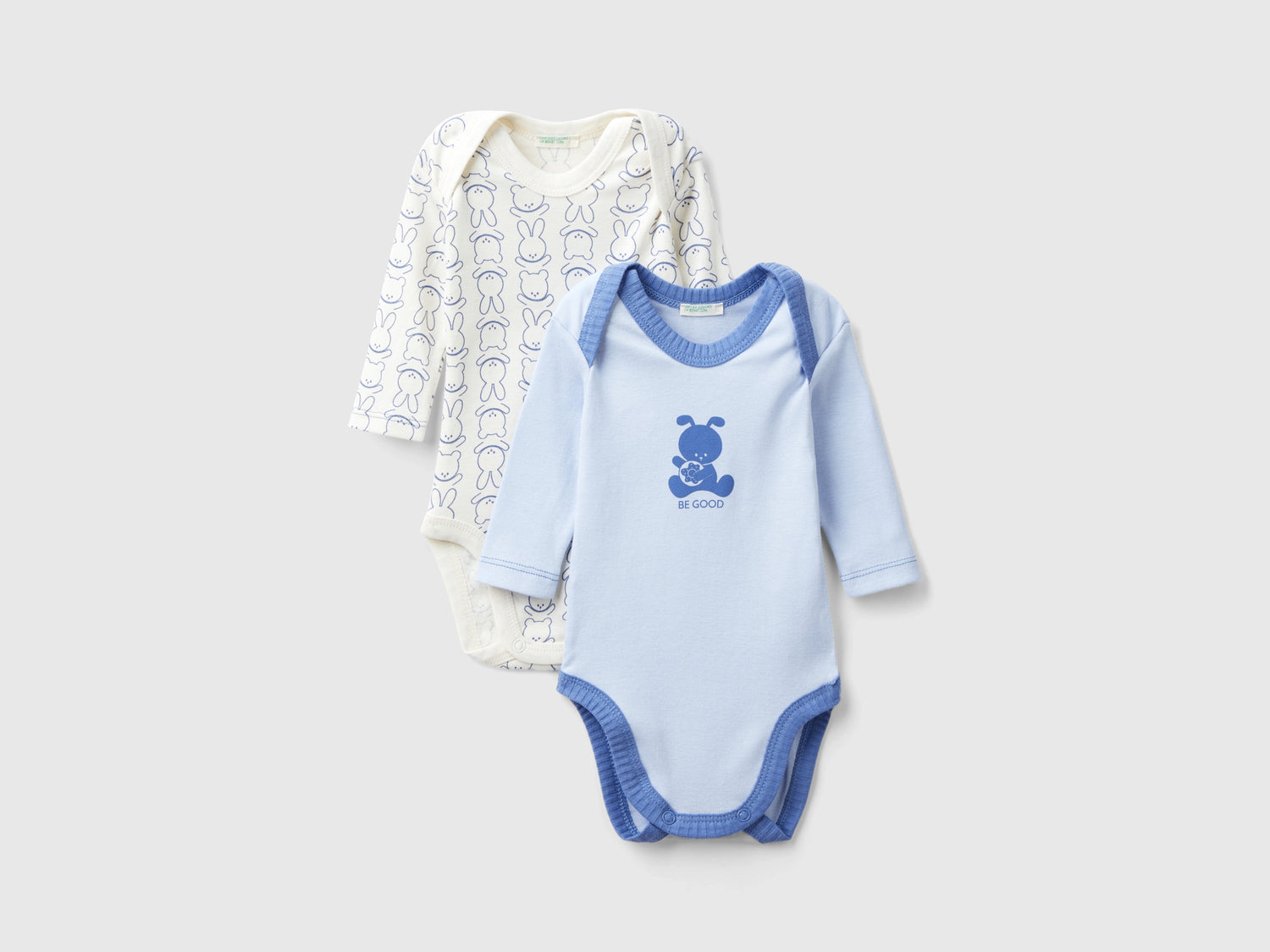 Due body a manica lunga in cotone bio da neonato multi-color | Benetton Outlet