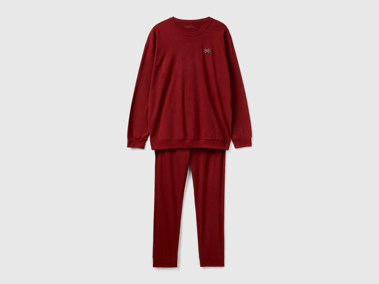 Pigiama con logo in cotone a fibra lunga da uomo bordeaux | Benetton Outlet