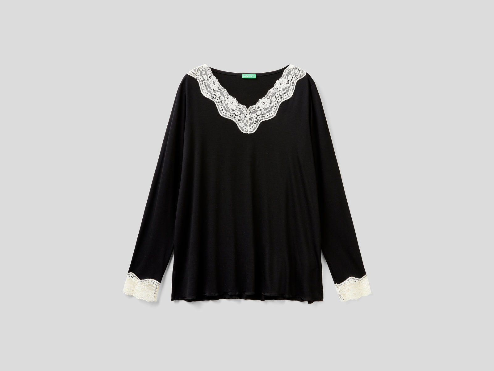 Suéter con detalle de encaje da donna nero | Benetton Outlet