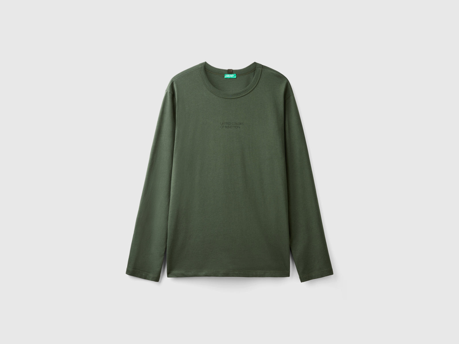 Maglia manica lunga 100% cotone da uomo verde militare | Benetton Outlet