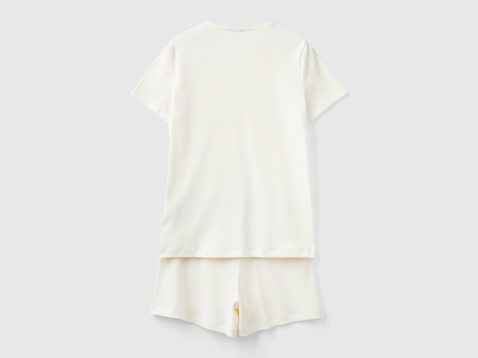 Pigiama corto in misto cotone stretch da donna bianco panna 2 | Benetton Outlet
