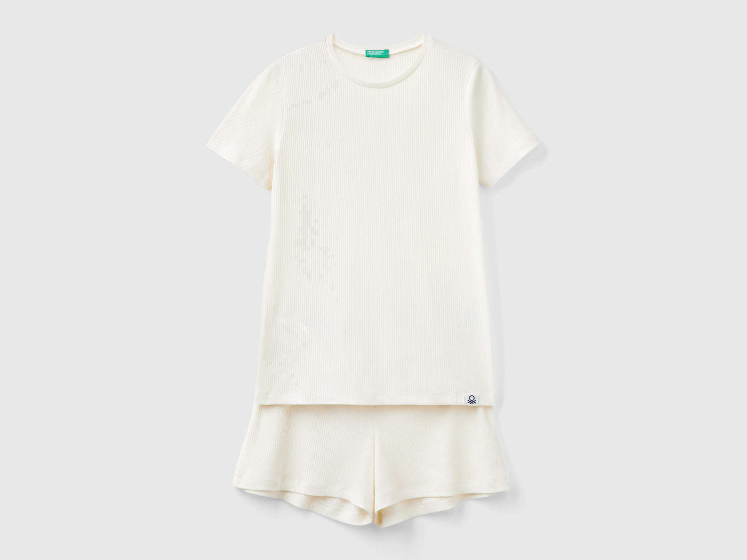 Pigiama corto in misto cotone stretch da donna bianco panna | Benetton Outlet