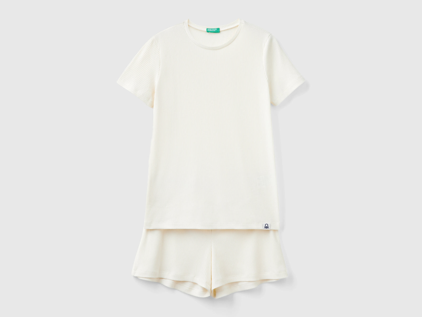Pigiama corto in misto cotone stretch da donna bianco panna | Benetton Outlet