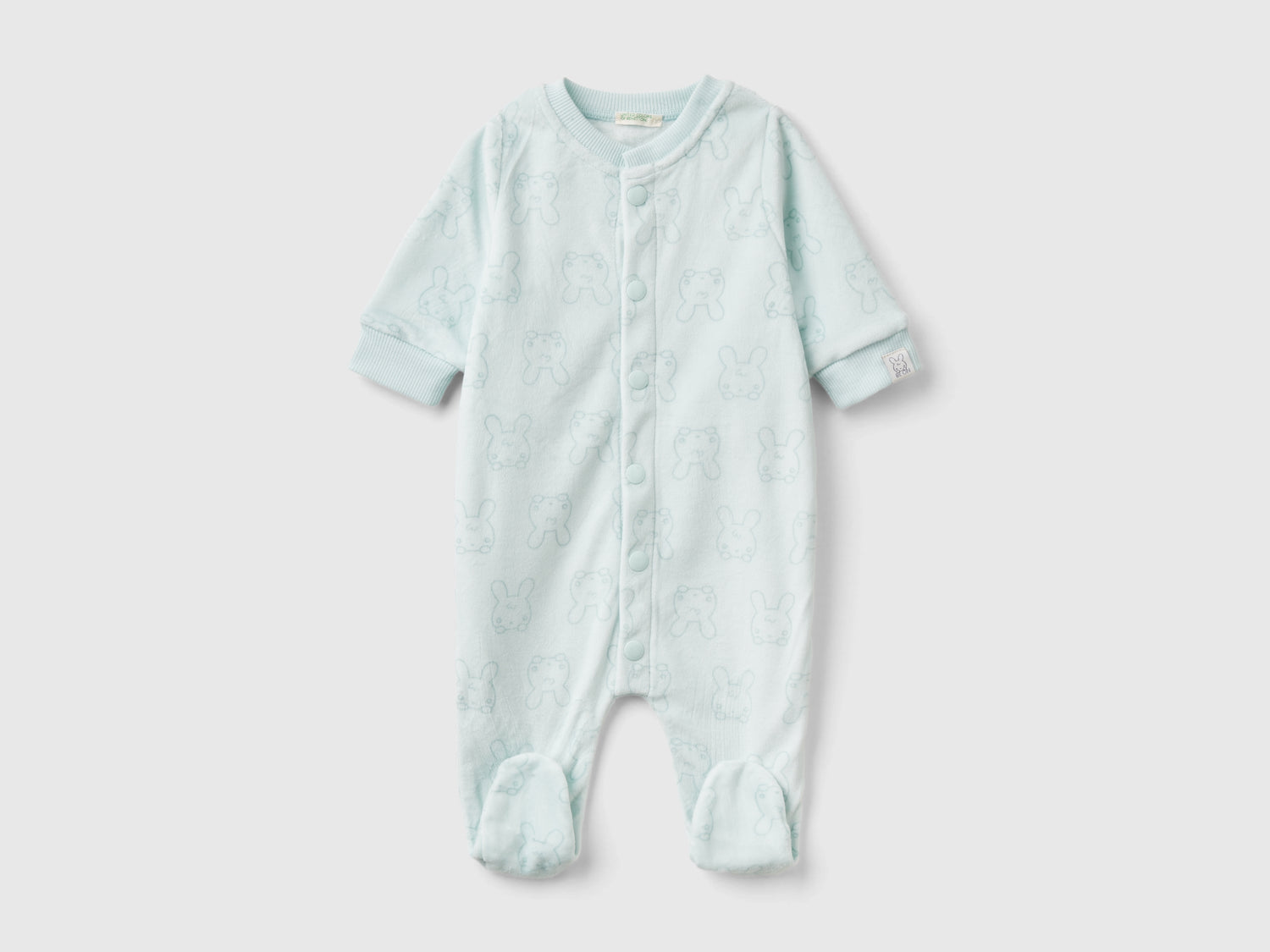 Long romper with bunny print da neonato verde chiaro | Benetton Outlet