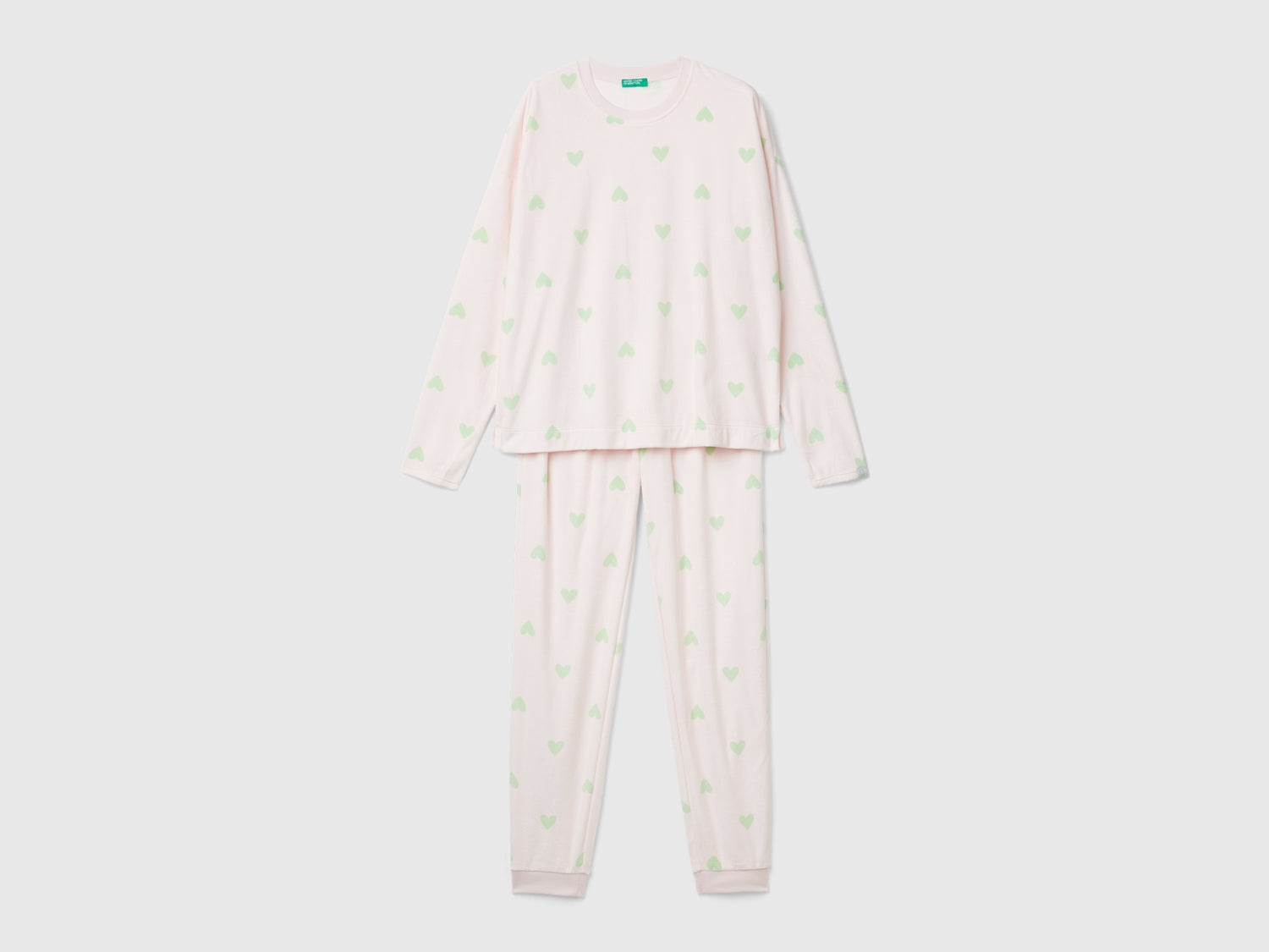 Pigiama in ciniglia con cuori da donna rosa tenue | Benetton Outlet