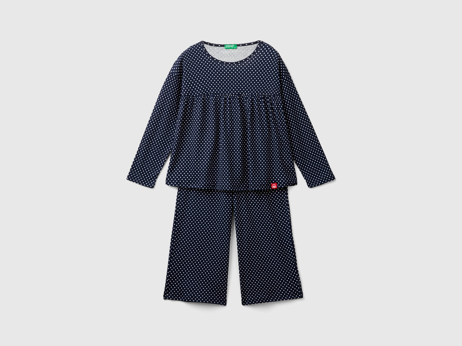 Pigiama ampio a pois in cotone bio da bambina blu scuro | Benetton Outlet