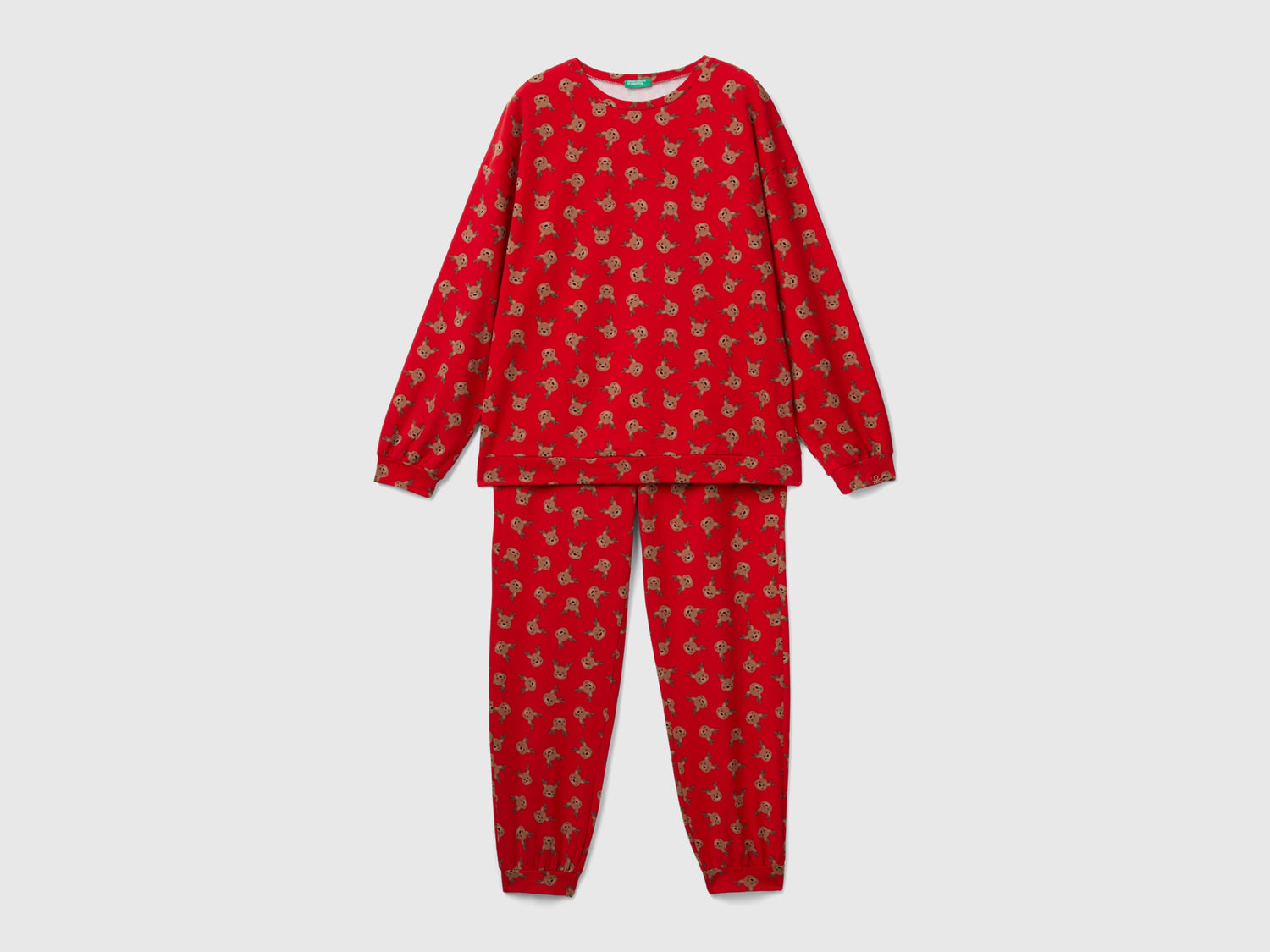 Pijama cálido con estampado de renos da donna rosso | Benetton Outlet