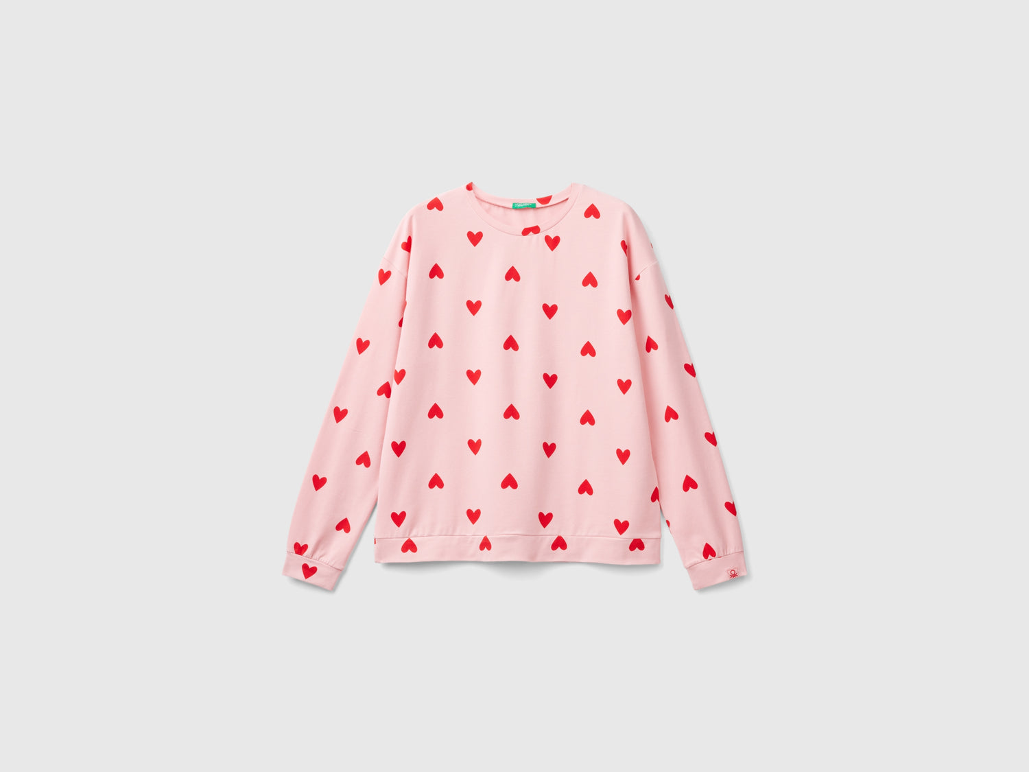 Camiseta cálida de algodón con corazones. da donna rosa | Benetton Outlet