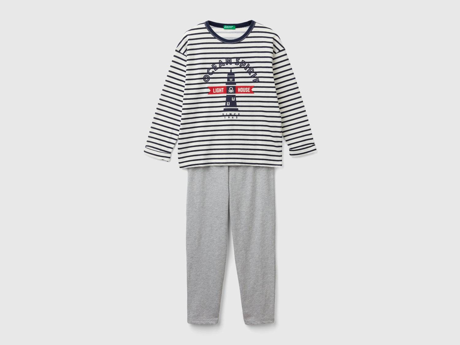 Pigiama con maglia a righe da bambino grigio | Benetton Outlet