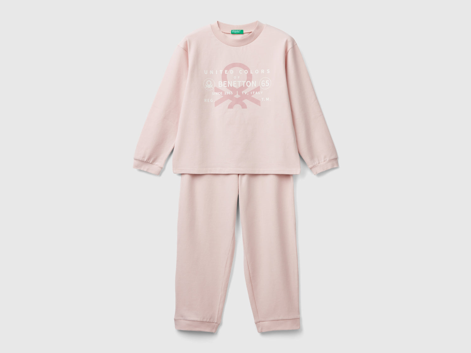 Pigiama in cotone stretch da bambino rosa tenue | Benetton Outlet