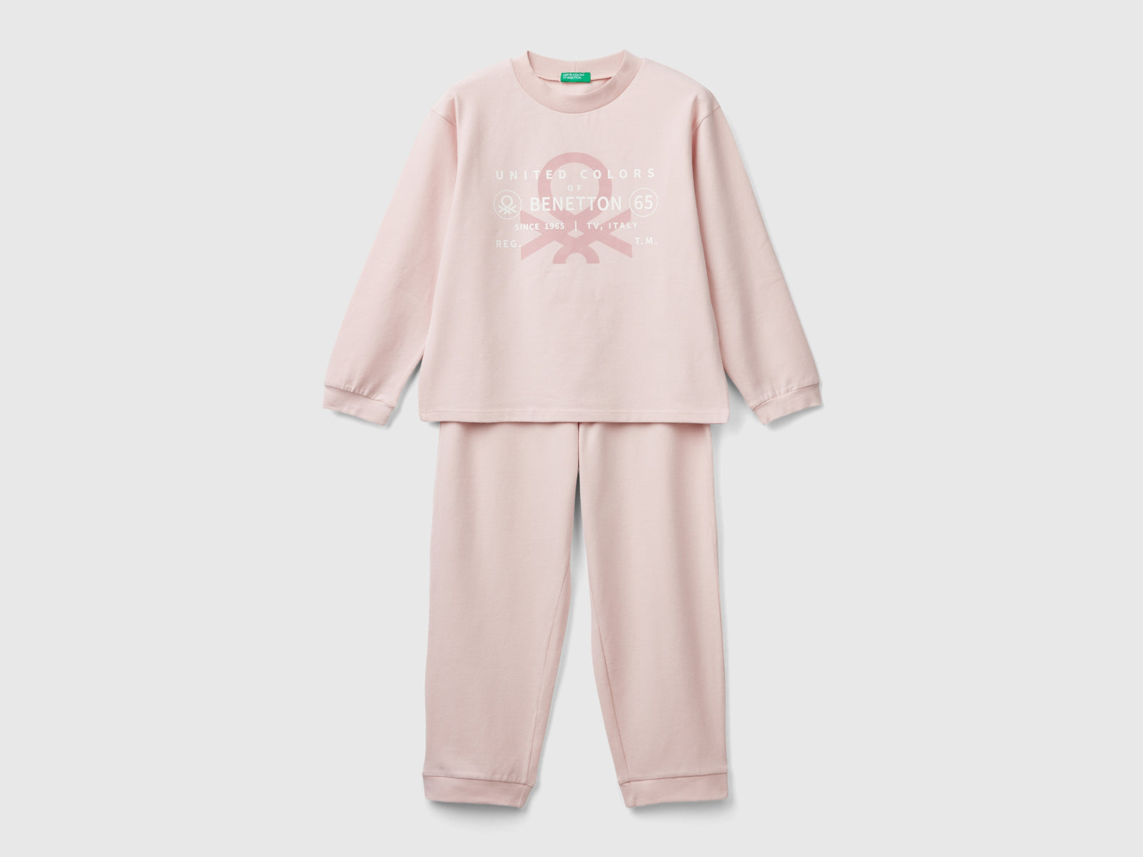 Pigiama in cotone stretch da bambino rosa tenue | Benetton Outlet