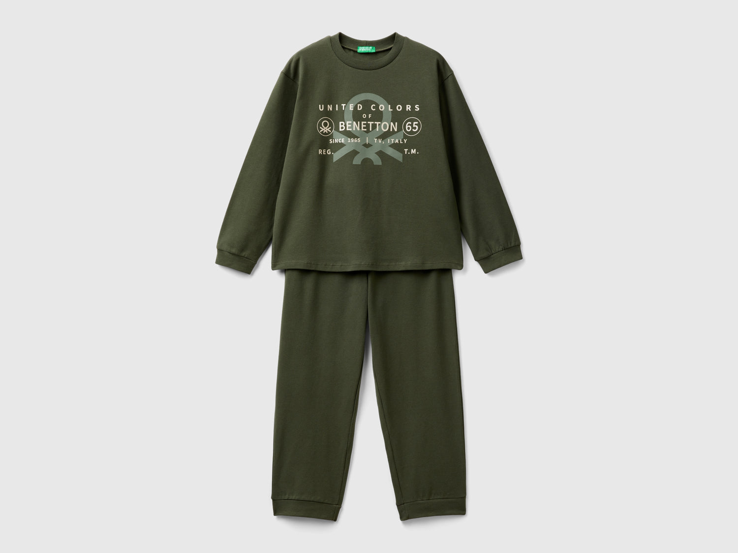 Pigiama in cotone stretch da bambino verde militare | Benetton Outlet