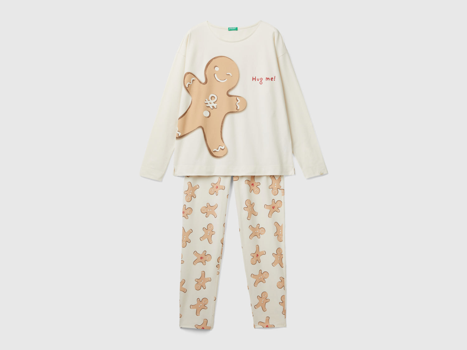 Pijama cálido con estampado de galletas da donna bianco panna | Benetton Outlet