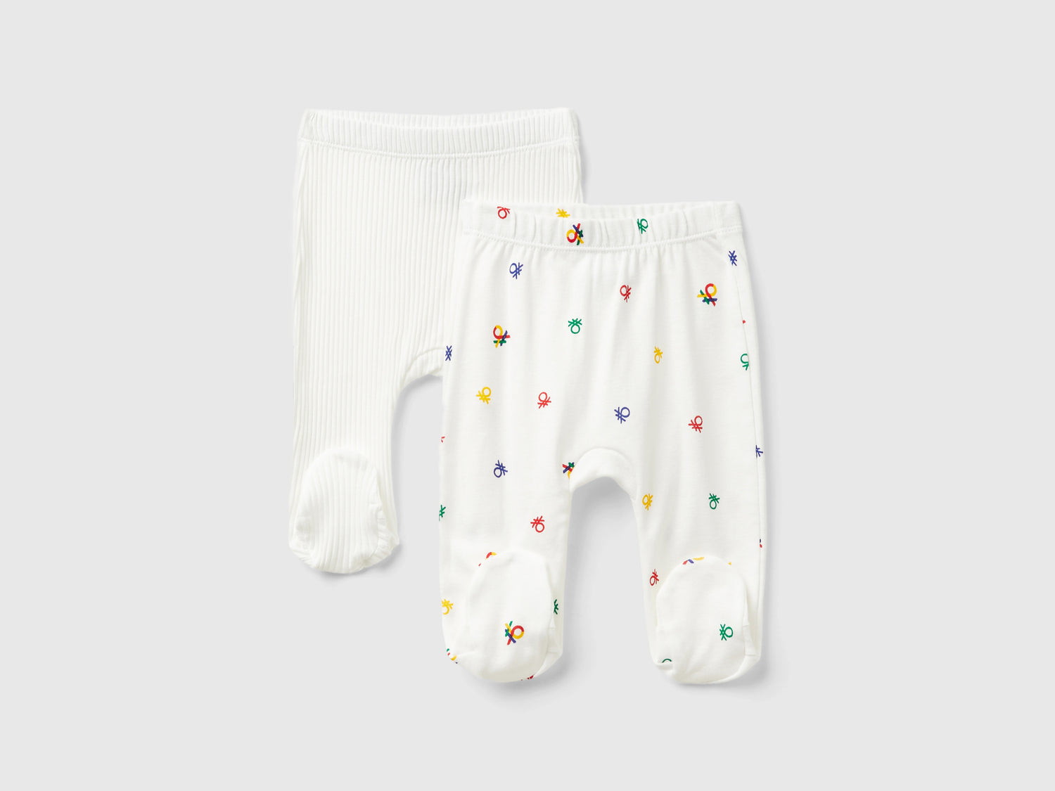 Two organic cotton trousers da neonato bianco panna | Benetton Outlet