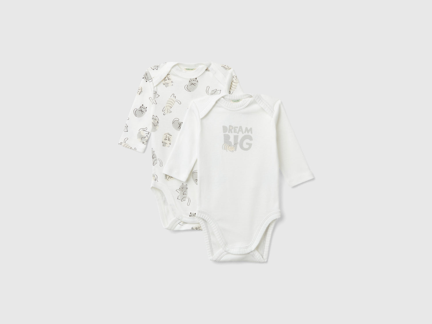 Two long-sleeved bodysuits in organic cotton da neonato bianco panna | Benetton Outlet