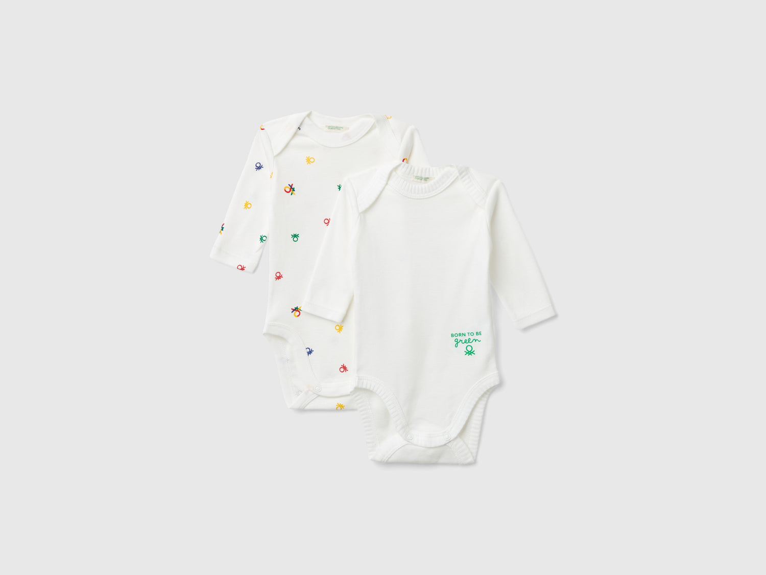 Two long-sleeved bodysuits in organic cotton da neonato bianco panna | Benetton Outlet