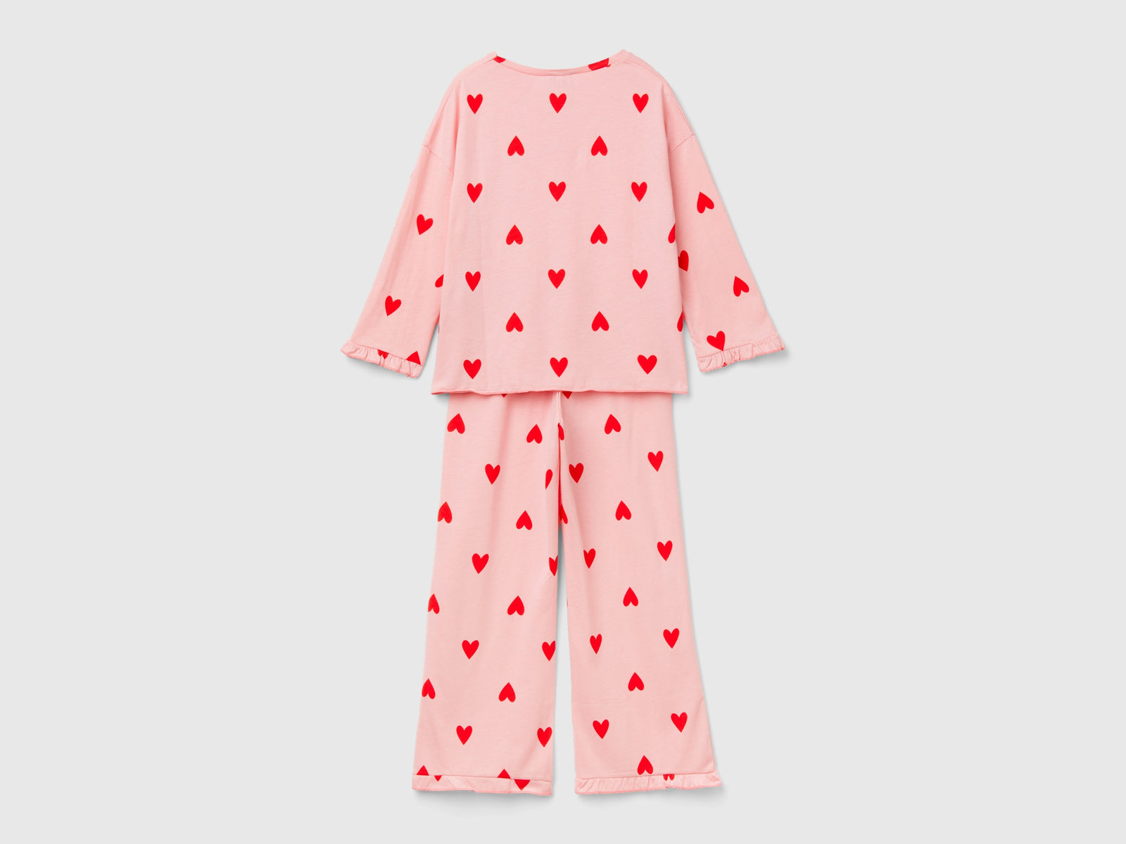 Pigiama lungo con stampa cuori da bambina rosa 2 | Benetton Outlet