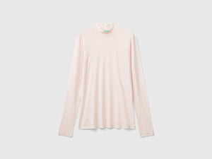 T-shirt dolcevita in misto viscosa e lana
