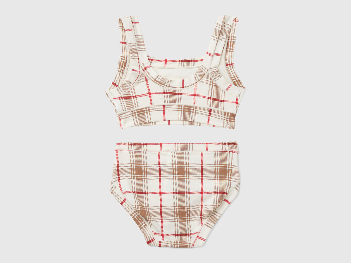 Completo top e slip a quadri