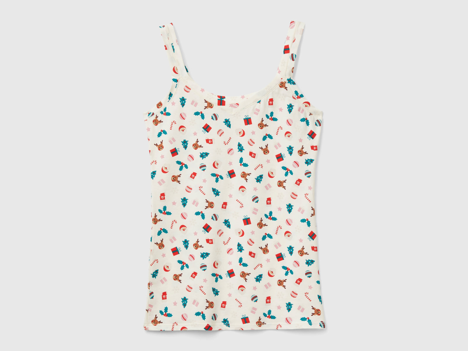 Camiseta de tirantes con estampado navideño da donna multi-color | Benetton Outlet